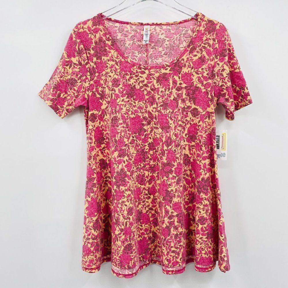 NEW Lularoe Size XXS Pink Floral Short Sleeve Perfect T Shirt Tunic Top Soft